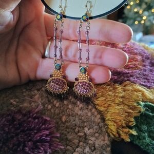 Elegant Gold and Purple Dangle Earrings